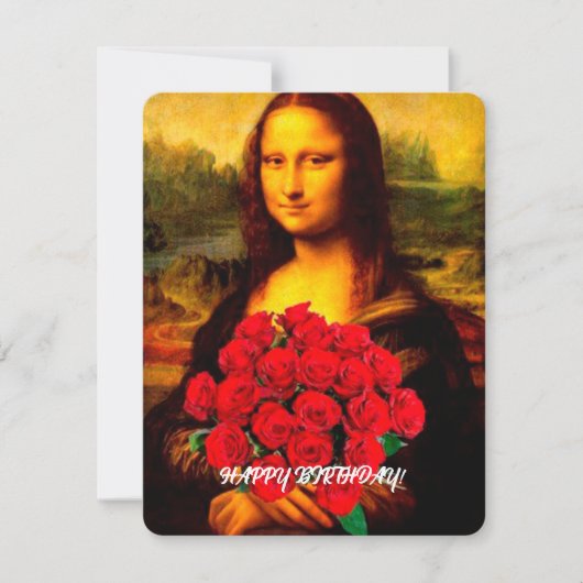 Mona Lisa met rode rozen Gelukkige verjaardag Feestdagenkaart (Voorkant)