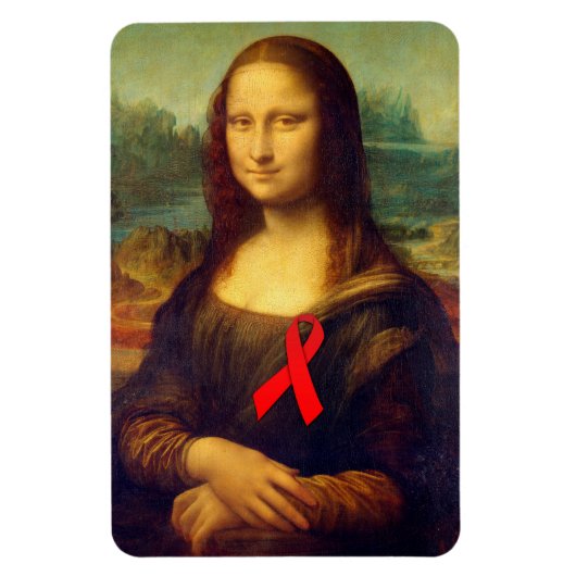 Mona Lisa met rood lintje Magneet (Verticaal)