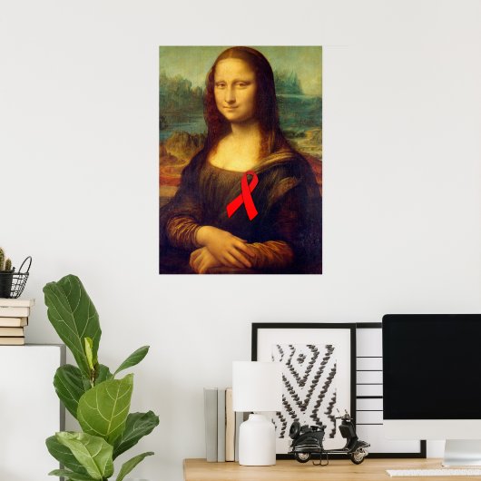Mona Lisa met rood lintje Poster (Thuiskantoor)