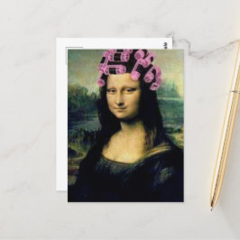 Mona Lisa met roze haarrollers Leonardo da Vinci Briefkaart