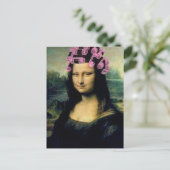 Mona Lisa met roze haarrollers Leonardo da Vinci Briefkaart (Staand voorkant)