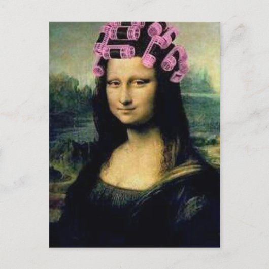 Mona Lisa met roze haarrollers Leonardo da Vinci Briefkaart (Voorkant)