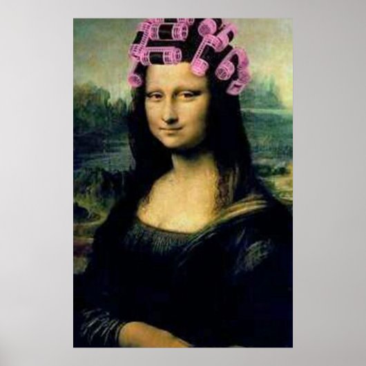 Mona Lisa met roze haarrollers Leonardo da Vinci Poster (Voorkant)