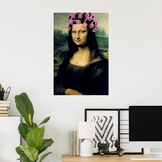 Mona Lisa met roze haarrollers Leonardo da Vinci Poster (Thuiskantoor)