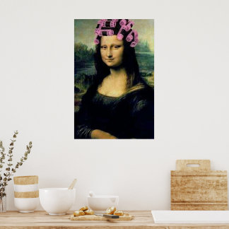 Mona Lisa met roze haarrollers Leonardo da Vinci Poster