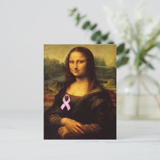 Mona Lisa met roze lint Briefkaart (Staand voorkant)