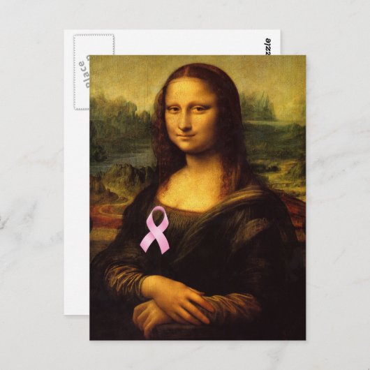 Mona Lisa met roze lint Briefkaart (Voorkant / Achterkant)