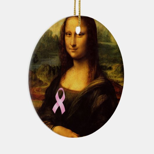 Mona Lisa met roze lint Keramisch Ornament (Rechts)