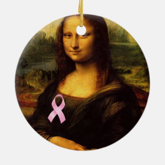 Mona Lisa met roze lint Keramisch Ornament (Achterkant)