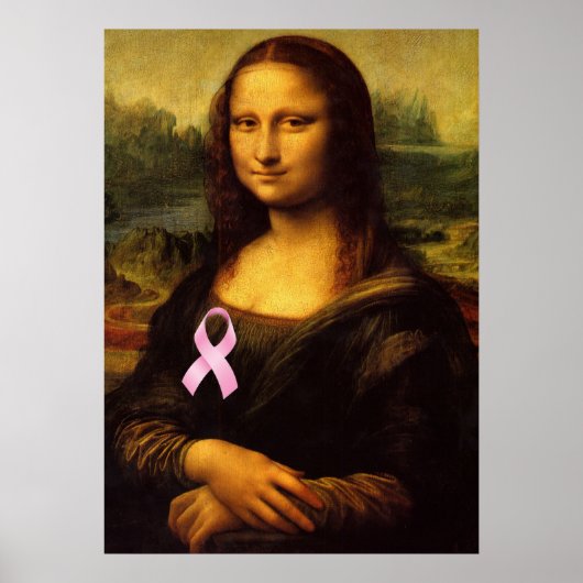Mona Lisa met roze lint Poster (Voorkant)