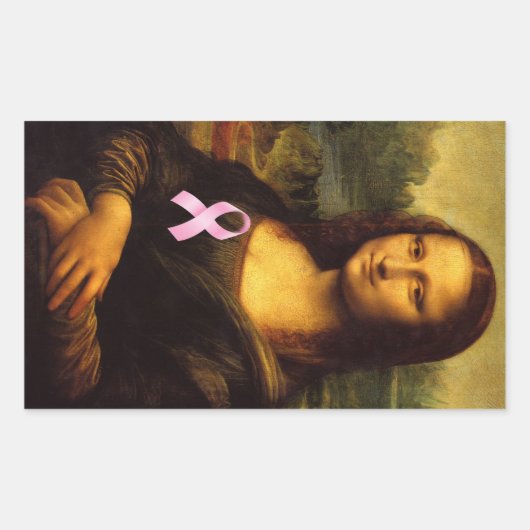 Mona Lisa met roze lint Rechthoekige Sticker (Voorkant)