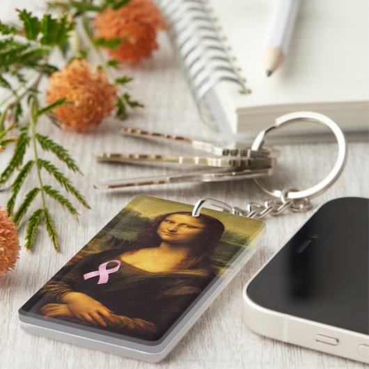 Mona Lisa met roze lint Sleutelhanger (Voorkant Rechts)