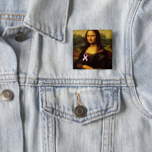 Mona Lisa met roze lint Vierkante Button 5,1 Cm (In situ)