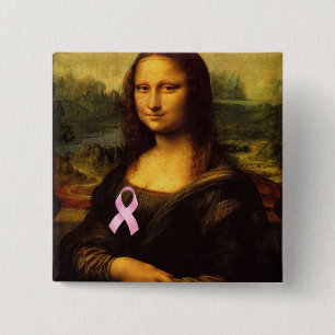 Mona Lisa met roze lint Vierkante Button 5,1 Cm