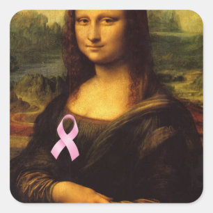 Mona Lisa met Roze Lint Vierkante Sticker