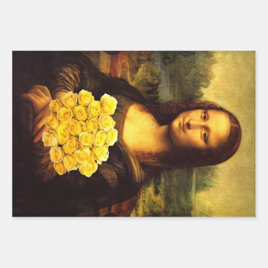 Mona Lisa met Rozen Inpakpapier Vel (Voorkant)
