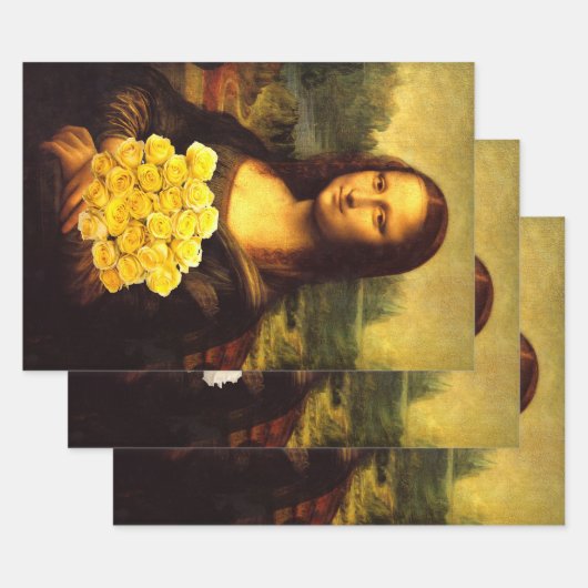 Mona Lisa met Rozen Inpakpapier Vel (Set)