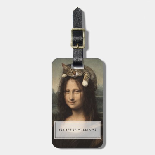 Mona Lisa met slapende kat Bagagelabel (Voorkant verticaal)