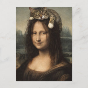 Mona Lisa met slapende kat Briefkaart