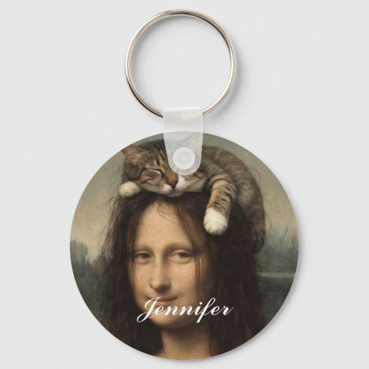 Mona Lisa met slapende kat Sleutelhanger (Voorkant)