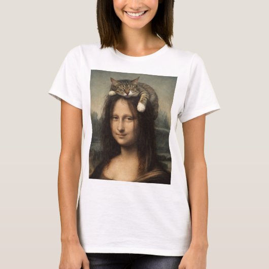 Mona Lisa met slapende kat T-shirt (Voorkant)