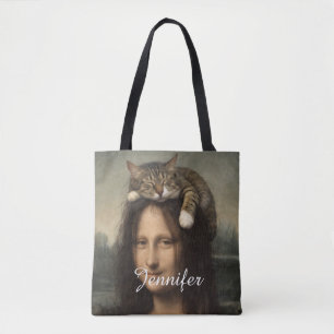 Mona Lisa met slapende kat Tote Bag