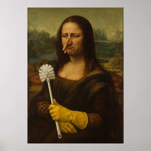 Mona Lisa met Toiletborstel Poster (Voorkant)