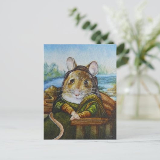 Mona Lisa Mouse Parody Waterverf Art Briefkaart (Staand voorkant)