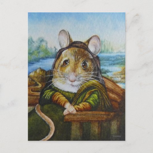 Mona Lisa Mouse Parody Waterverf Art Briefkaart (Voorkant)