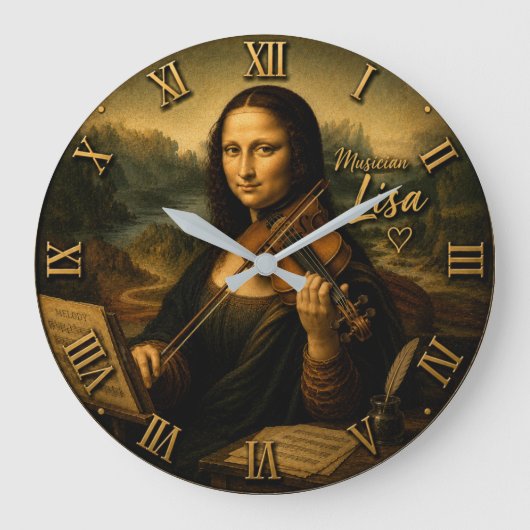 Mona Lisa Musician Funny Violin Player Grote Klok (Voorkant)