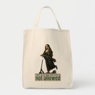 Mona Lisa on the phone riding a kick scooter Tote Bag