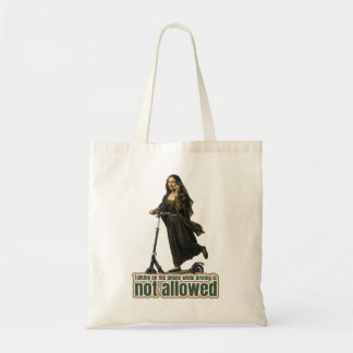 Mona Lisa on the phone riding a kick scooter Tote Bag