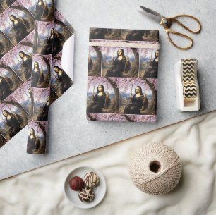 Mona Lisa op een Schommel in Kersenbloesem Cadeaupapier