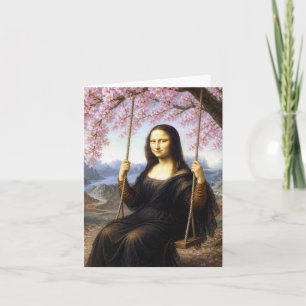 Mona Lisa op een Schommel in Kersenbloesem Kaart
