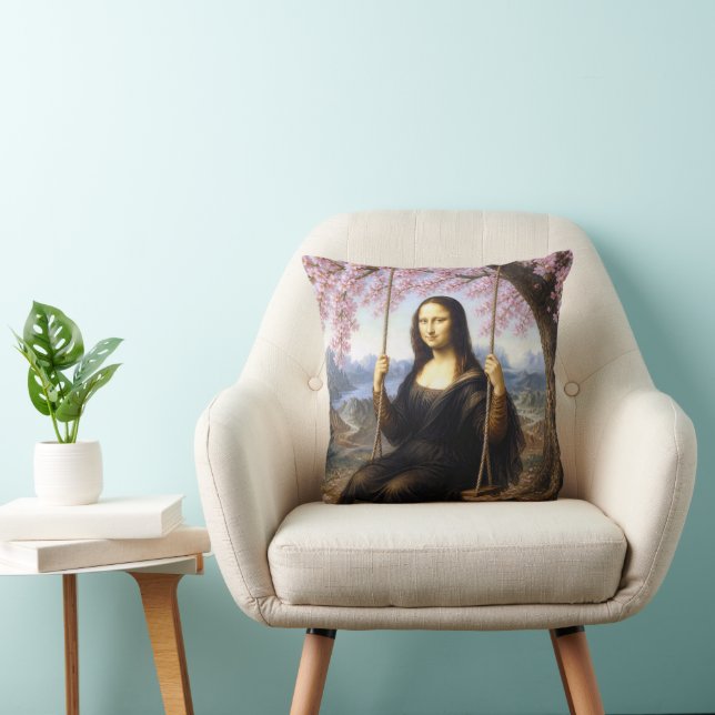 Mona Lisa op een schommel in kersenbloesem Kussen (Stoel)