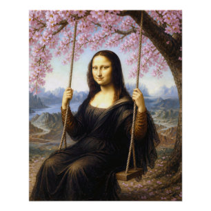 Mona Lisa op een schommel in kersenbloesem Perfect Poster