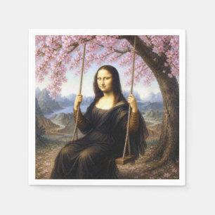 Mona Lisa op een schommel in kersenbloesem Servet