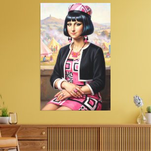 Mona Lisa opnieuw voorgesteld in 1960s mode Canvas Afdruk