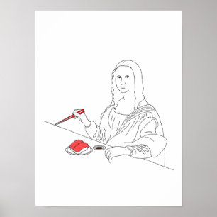Mona Lisa opnieuw voorgesteld met Sushi Japanse fu Poster