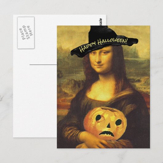 Mona Lisa Original Witch Happy Halloween PC leuk Briefkaart (Voorkant / Achterkant)