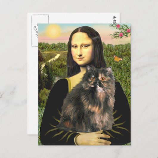 Mona Lisa - Perzische Calico kat Briefkaart (Voorkant / Achterkant)