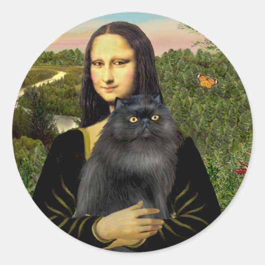 Mona Lisa - Perzische kat (zwart) Ronde Sticker (Voorkant)