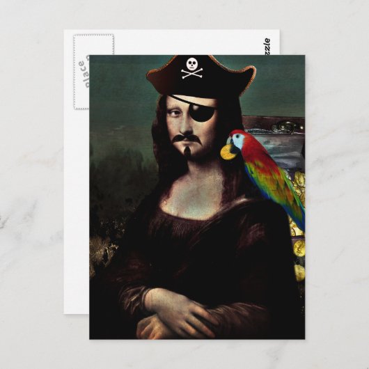 Mona Lisa Pirate met Mustache Briefkaart (Voorkant / Achterkant)