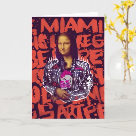Mona Lisa Punk Kunst Kaart (Gele Bloem)