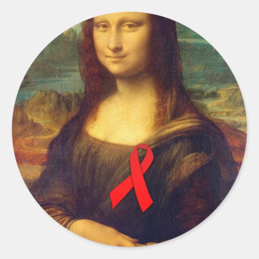 Mona Lisa Red Ribbon Ronde Sticker (Voorkant)