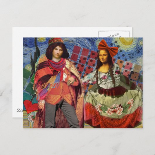 Mona Lisa Romantisch Grappig Kleurrijk Kunstwerk Briefkaart (Voorkant / Achterkant)
