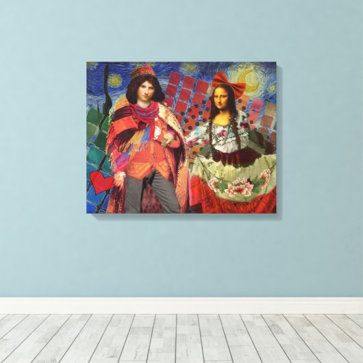 Mona Lisa Romantisch Grappig Kleurrijk Kunstwerk Canvas Afdruk (Insitu (Houten vloer))