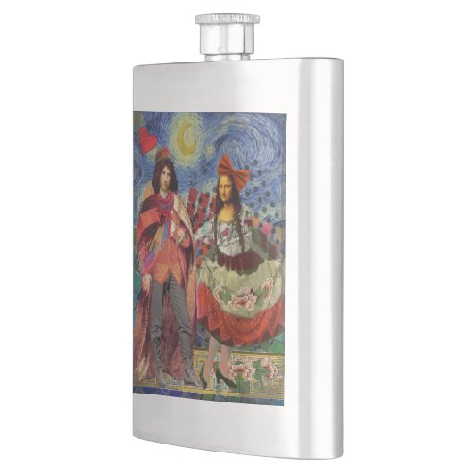 Mona Lisa Romantisch Grappig Kleurrijk Kunstwerk Heupfles (Links)