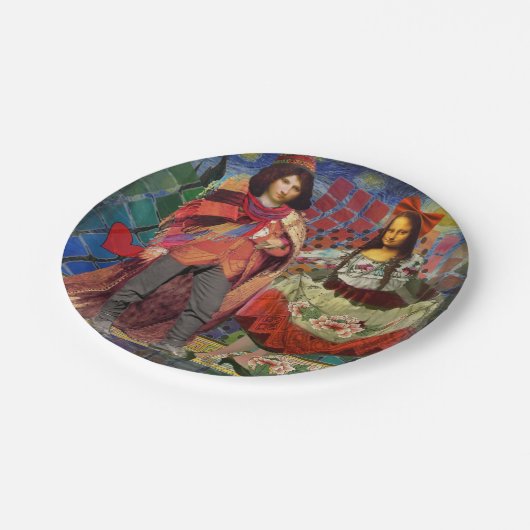 Mona Lisa Romantisch Grappig Kleurrijk Kunstwerk Papieren Bordje (Gekanteld)