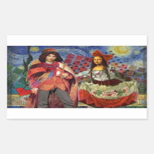 Mona Lisa Romantisch Grappig Kleurrijk Kunstwerk Rechthoekige Sticker